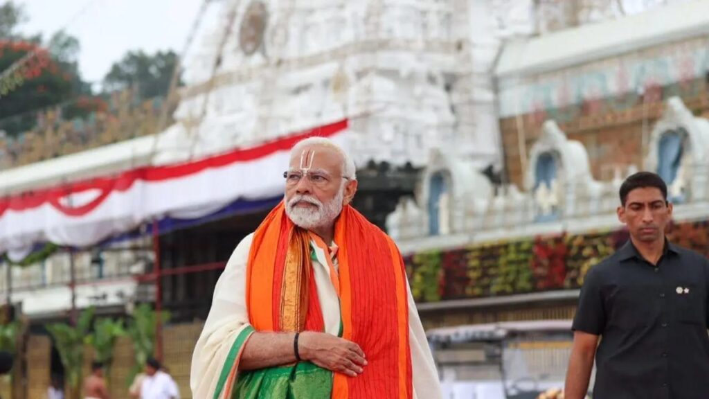 Person in traditional attire at temple